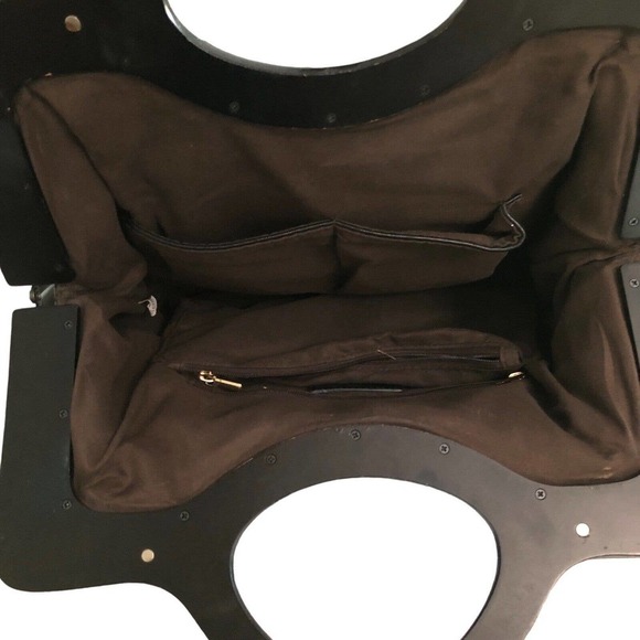 Scarleton Los Angeles Rose Wood Handle Handbag Black Purse Fashion Vegan - Picture 6 of 9